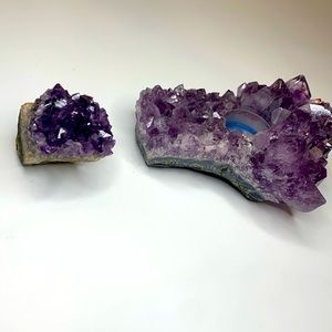 Amethyst tea light holder and paper weight set purple artistic crystal geode set